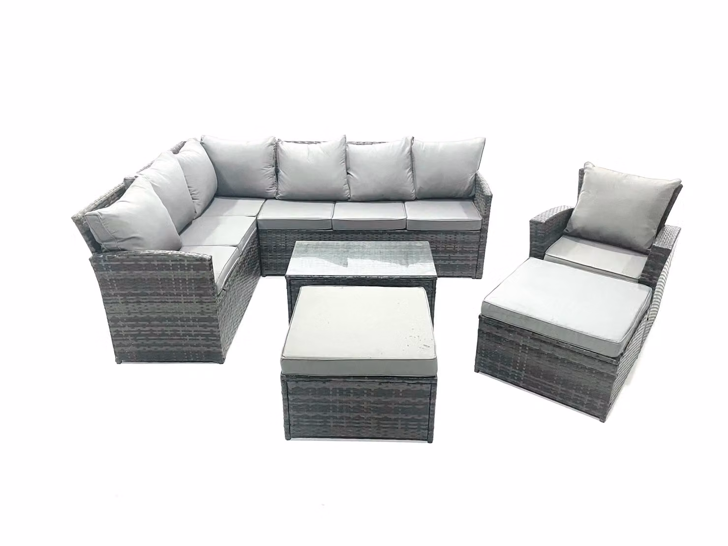Fimous 9 Seater Rattan L-Shape Corner Sofa Set with Coffee Table and Ottoman in Dark Grey – 2