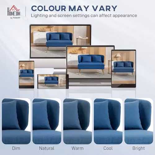 HOMCOM 2 Seater Wing Back Sofa in Blue Fabric, W: 117 cm, H: 78.5 cm, D: 65 cm – 7
