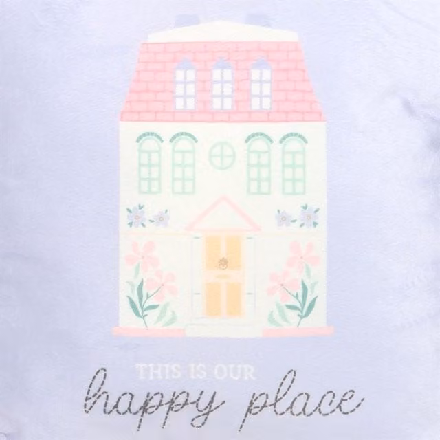 KDMK Happy Place Decorative Square Graphic Cushion in Purple, Blue and Pink