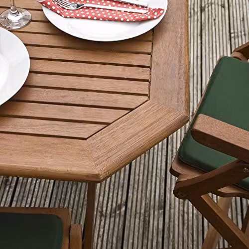 Rowlinsons Plumley Wooden Garden Furniture Set in Brown with Green Cushions, W140 x D85 x H73 cm – 2