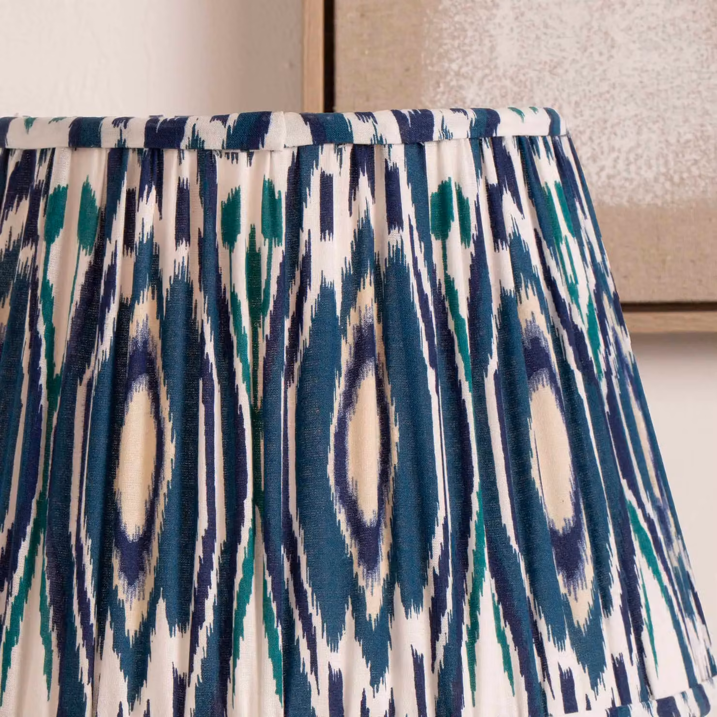 Ruma Blue Ikat Patterned Pleated Tapered Fabric Lampshade for Table Lamps, Diameter: 35.56 cm – 2
