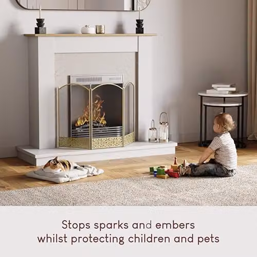 Fire Vida Ingleton Metal Fire Guard in Gold, W/D/H: 95.0 x 60.0 x 21.0 cm – 2