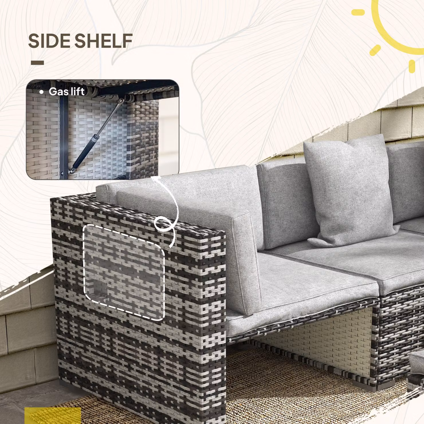 Outsunny 7-Piece Rattan Patio Furniture Set with Upholstered Cushions and Coffee Table in Grey – 5