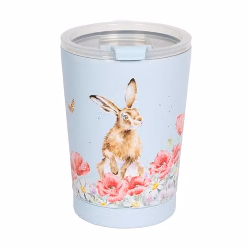 Wrendale Designs Stainless Steel Floral Hare Coffee Cup with Lid, Blue and Multicolour, 320ml – 1