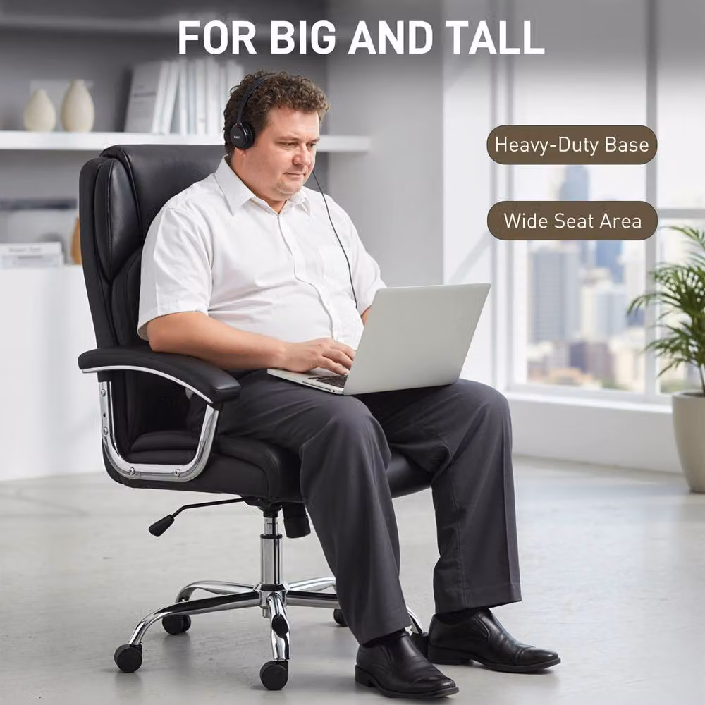 STILVORA Black Faux Leather Executive Big and Tall Office Chair with Headrest and Armrests – 8