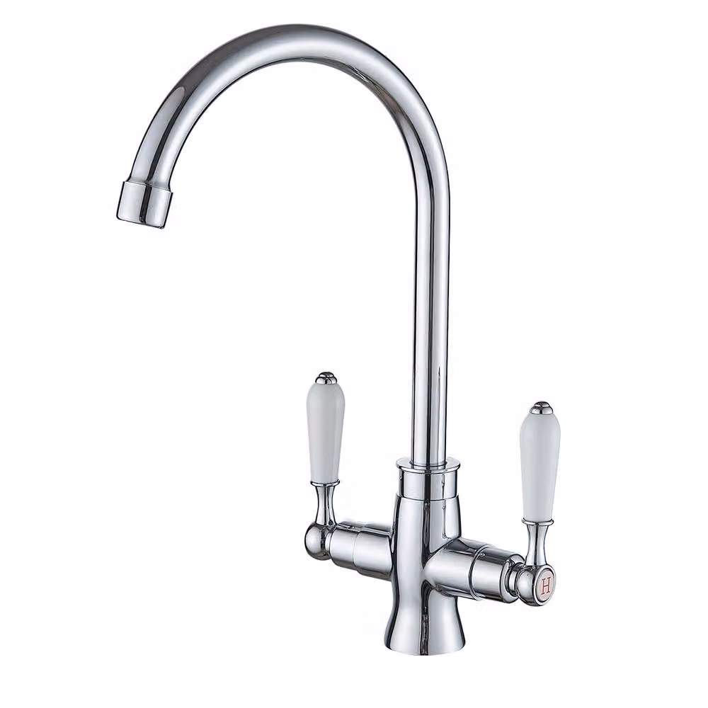 Heable Chrome Victorian Dual-Lever Ceramic Kitchen Mixer Tap in Silver – 2