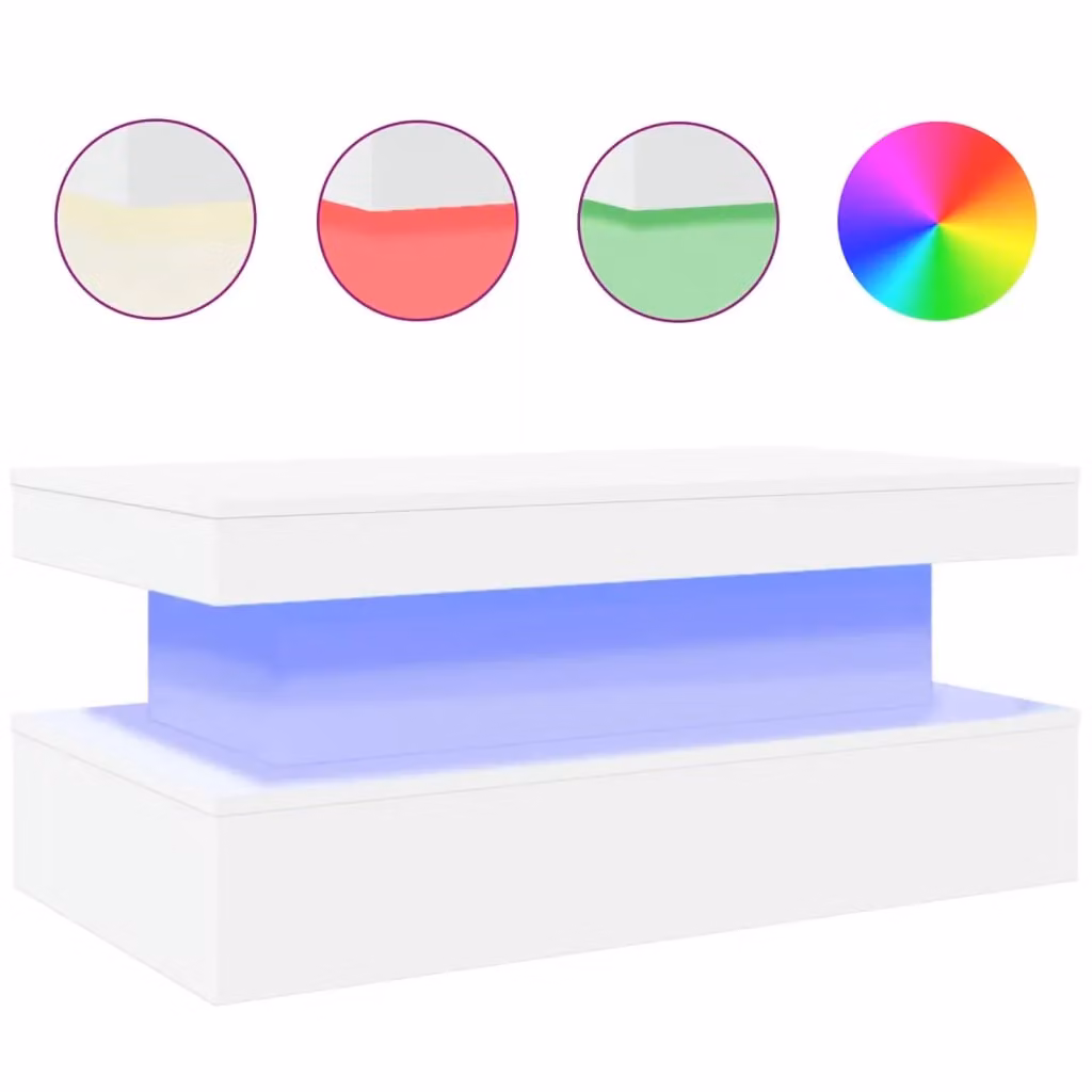 Berkfield Home Modern White Glossy Coffee Table with LED Lights W/D/H: 90 x 50 x 40 cm – 2