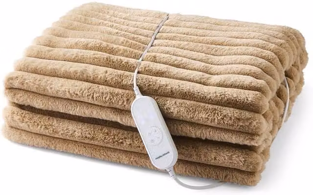 Morphy Richards EverCosy Luxury Striped Fleece Electric Heated Throw, W/D/H: 200 x 180 cm, Mocca/Beige