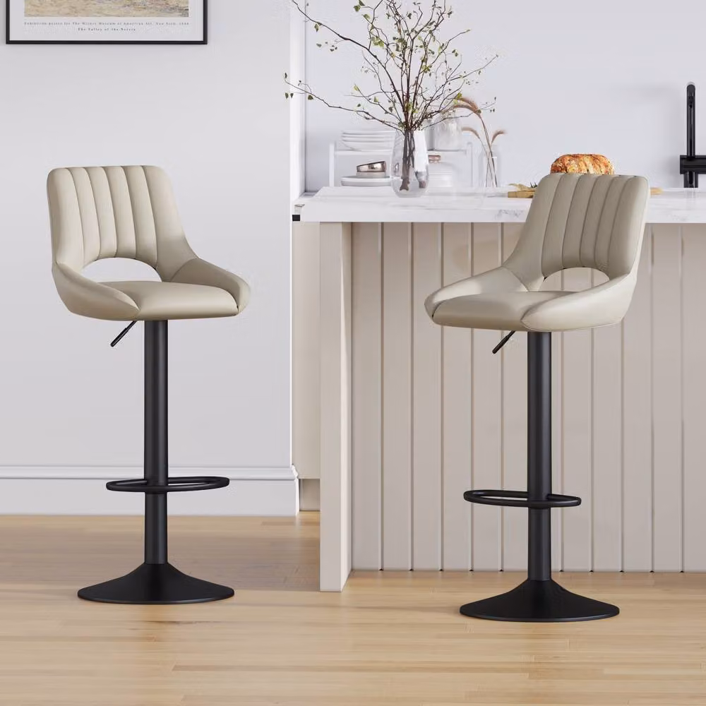 MCC Direct Stacey Set of 2 Height Adjustable Kitchen Bar Stools in Beige Synthetic Leather – 2