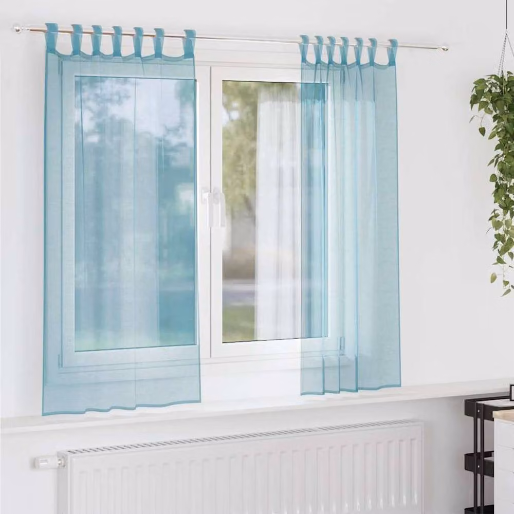Berkfield Home Turquoise Voile Fabric Panel Curtains with Tabs, 2 Pack, W: 140 cm, H: 175 cm