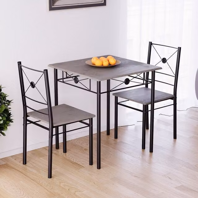 Vida Designs Roslyn Modern Dining Set with Square Table and 2 Chairs in Concrete Grey