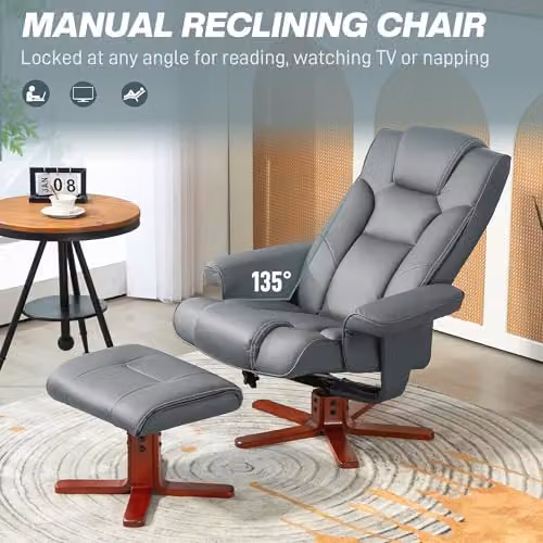 HOMCOM Reclining Armchair with Ottoman and Adjustable Headrest in Grey – 4