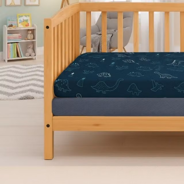 MHG Living Pack of 2 Baby Cot Fitted Sheets, Denim Blue and Dino, Cotton Jersey, W/D: 120 x 60 cm