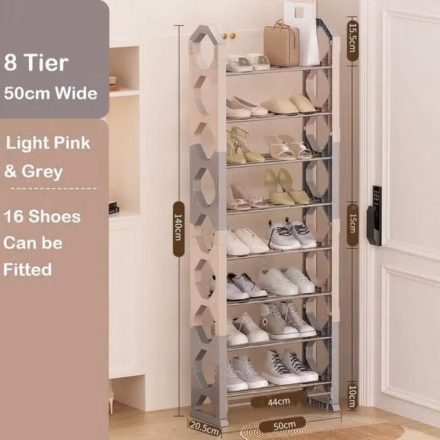 SPETLEK 8-Tier Shoe Rack in Grey, Width: 50 cm, Height: 140 cm