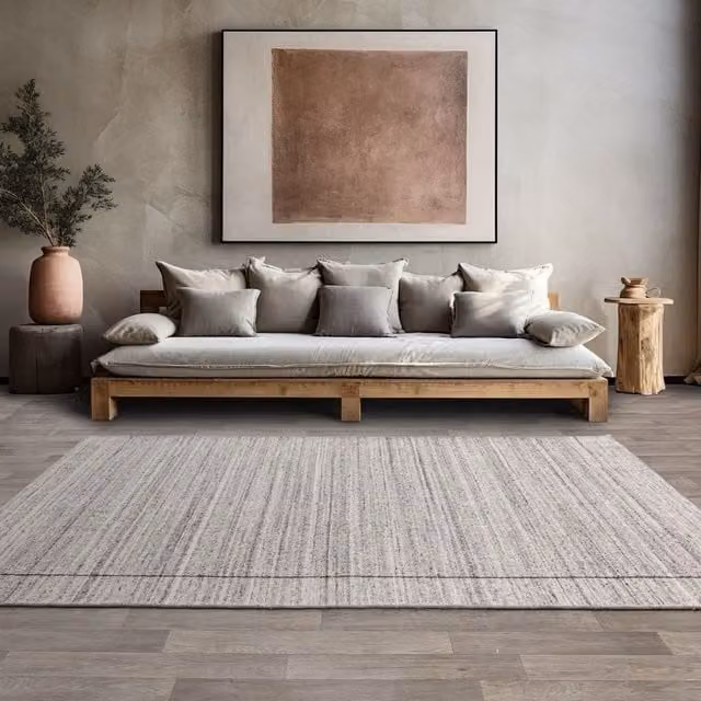 The Rug Shop UK Grey Handmade Prestige Modern Plain Easy To Clean Wool and Cotton Area Rug W: 200 cm, D: 300 cm