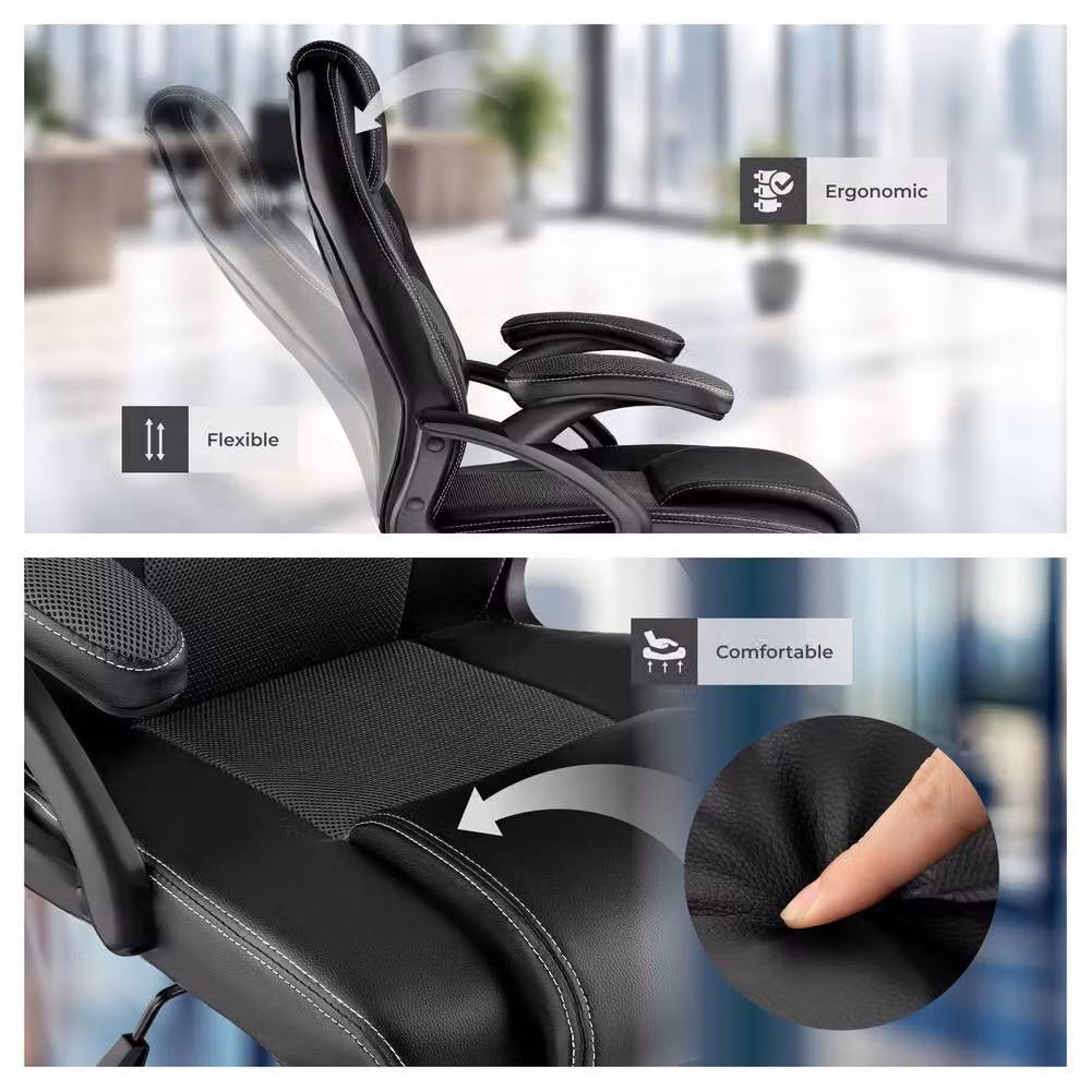 tectake Mike Gaming Chair in Black with Synthetic Leather and Fabric Finish – 7