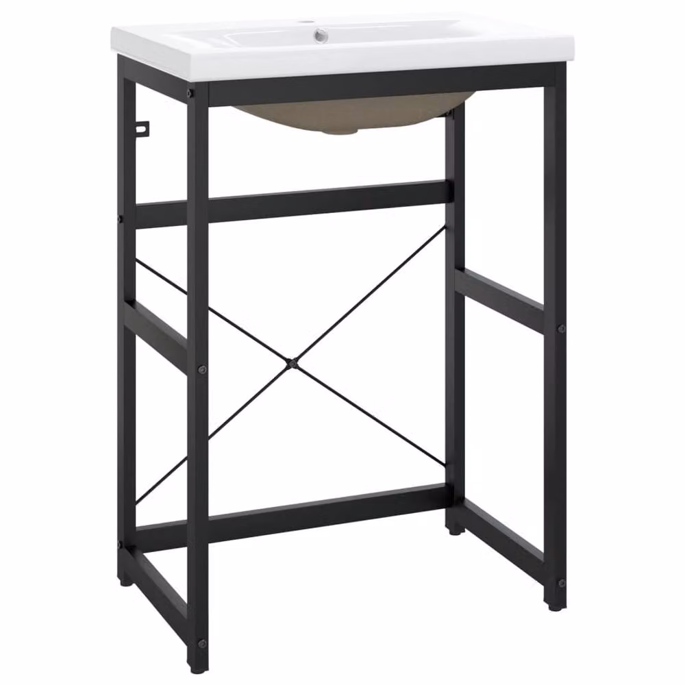 Berkfield Home Elegant Industrial Bathroom Washbasin Frame with Built-in Basin in Matt Black Iron, H 83 x W 38 x D 38 cm – 3