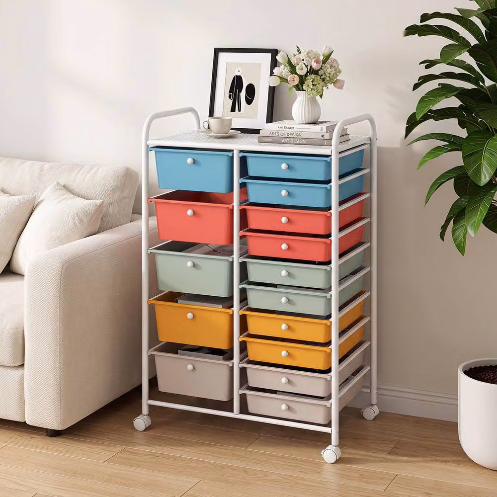 Gymax 15 Drawer Rolling Storage Cart in Multicolour Metal – 3