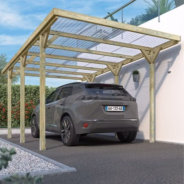 Cerland Jean Modern Wooden Carport in Brown with Concrete In-Ground Post Feet