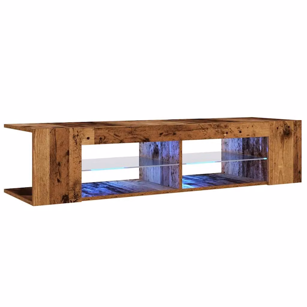 Berkfield Home Modern TV Cabinet with Integrated LED Lights in Old Wood Brown and Multicolour, W/D/H: 135 x 39 x 30 cm – 2