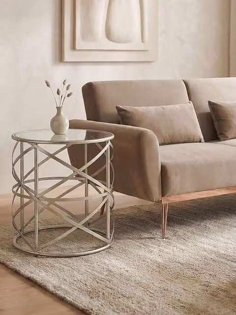 Orsina Rubia Silver Round Glass and Metal Side Table – 2