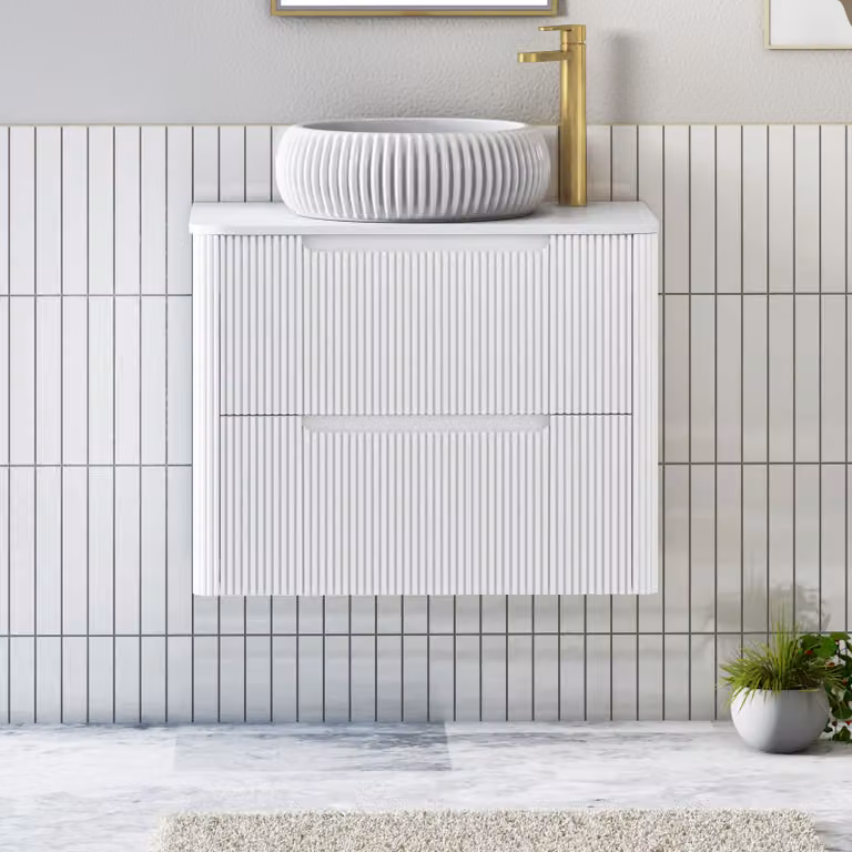 Royal Bathrooms Avenza Matt White Wall Hung Vanity Unit with 2 Drawers and Milan Basin, Width: 80 cm