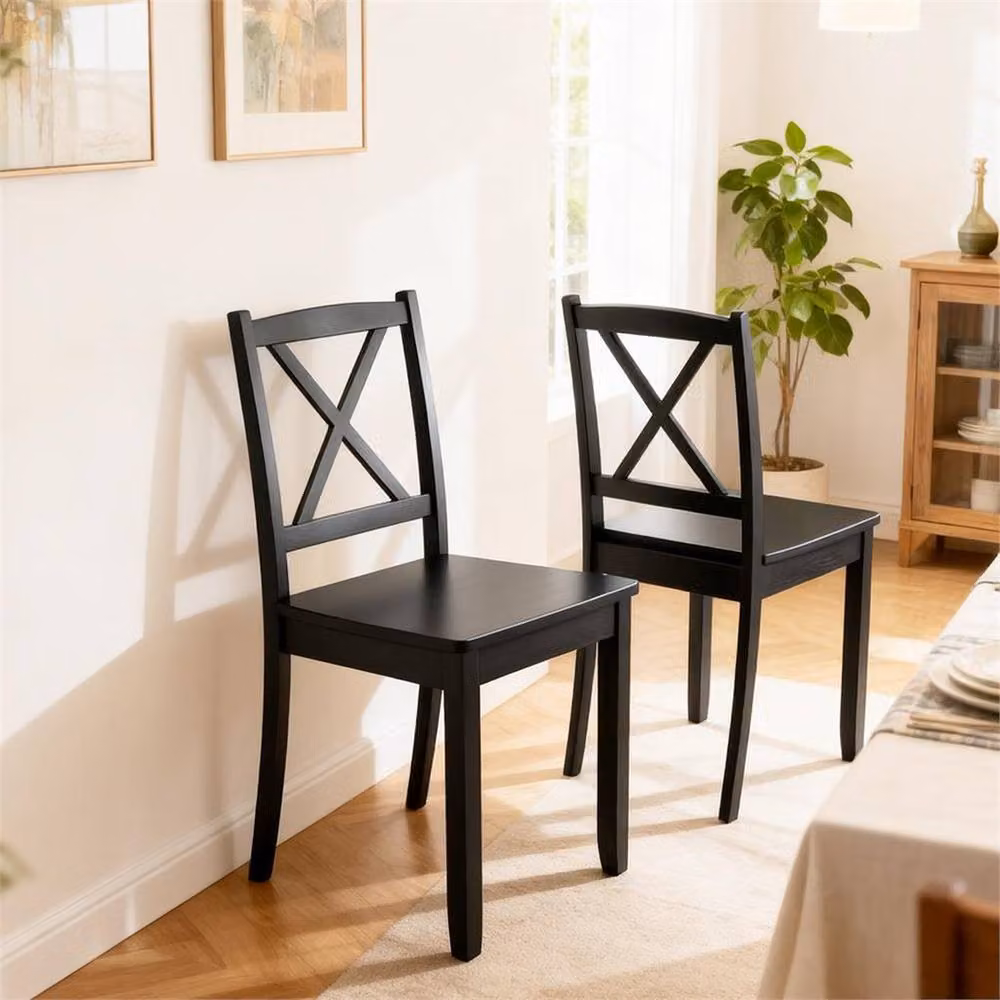 Kelvenix Set of 2 Black Wood Dining Chairs with Rubberwood Legs – 4