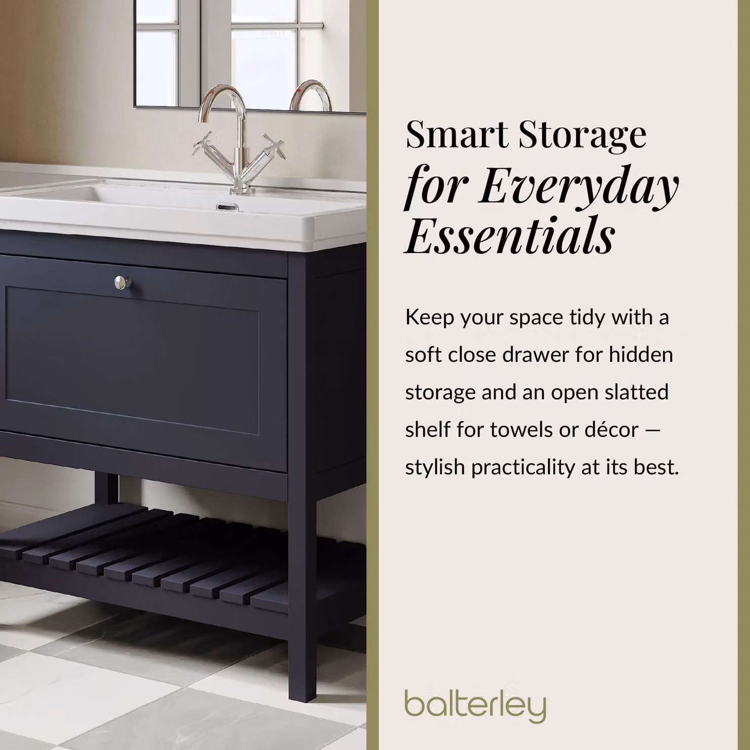 Balterley Blue Floor Standing Bathroom Vanity Unit with 1 Drawer and Fireclay Basin – 4