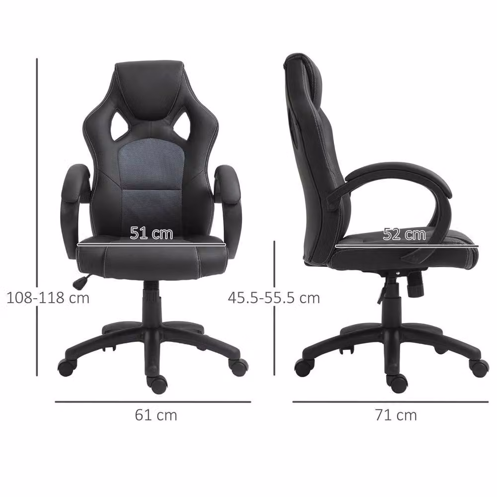 FORGEVIO Executive Racing Swivel Gaming Office Chair in Black Synthetic Leather – 2