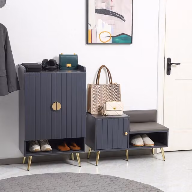 HOMCOM Grey Modern Shoe Bench with Storage and Seating Cushion