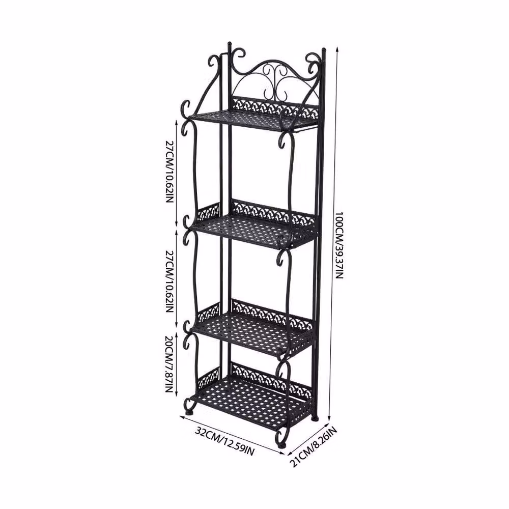 KORVIXA 4 Tier Folding Metal Shelving, Black, W/D/H: 32 x 21 x 101 cm – 2