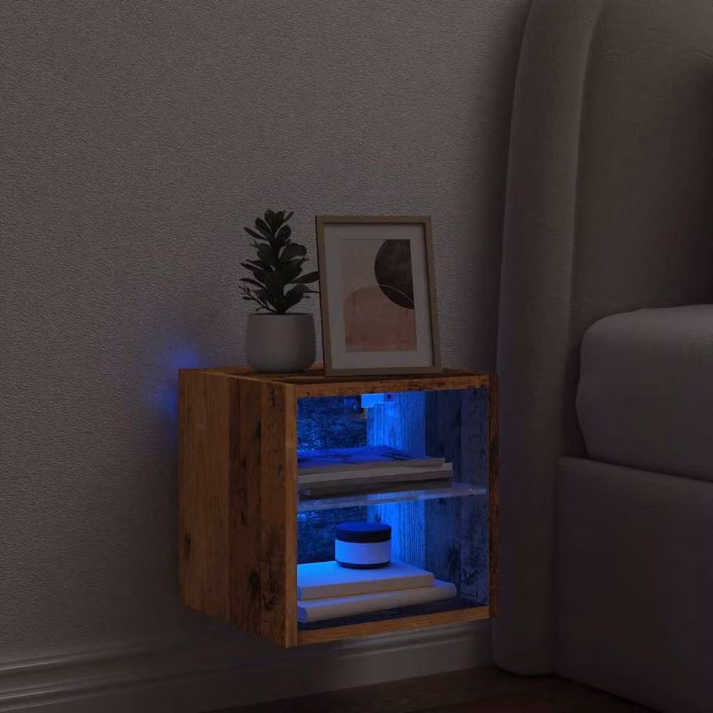 Berkfield Home TV Wall Cabinet with LED Lights in Brown Old Wood, W/D/H: 30 x 28.5 x 30 cm – 5