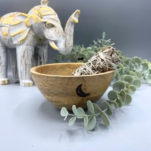 KDMD Three Moons Wooden Smudge and Ritual Offerings Bowl, Brown, W: 13 cm, D: 7 cm, H: 7 cm