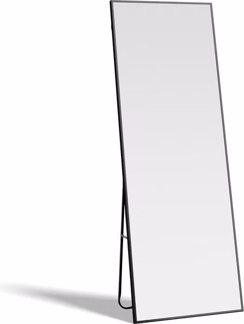 Livingandhome Black Metal Iron Frame Full Length Rectangular Mirror with Stand and Wall Mount Option