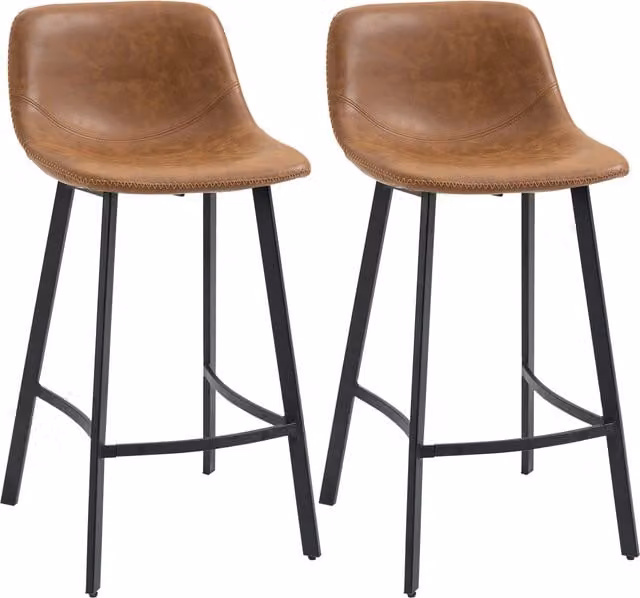 HOMCOM Set of 2 Brown Synthetic Leather Bar Stools with Metal Structure, Sitting Height: 97 cm – 1