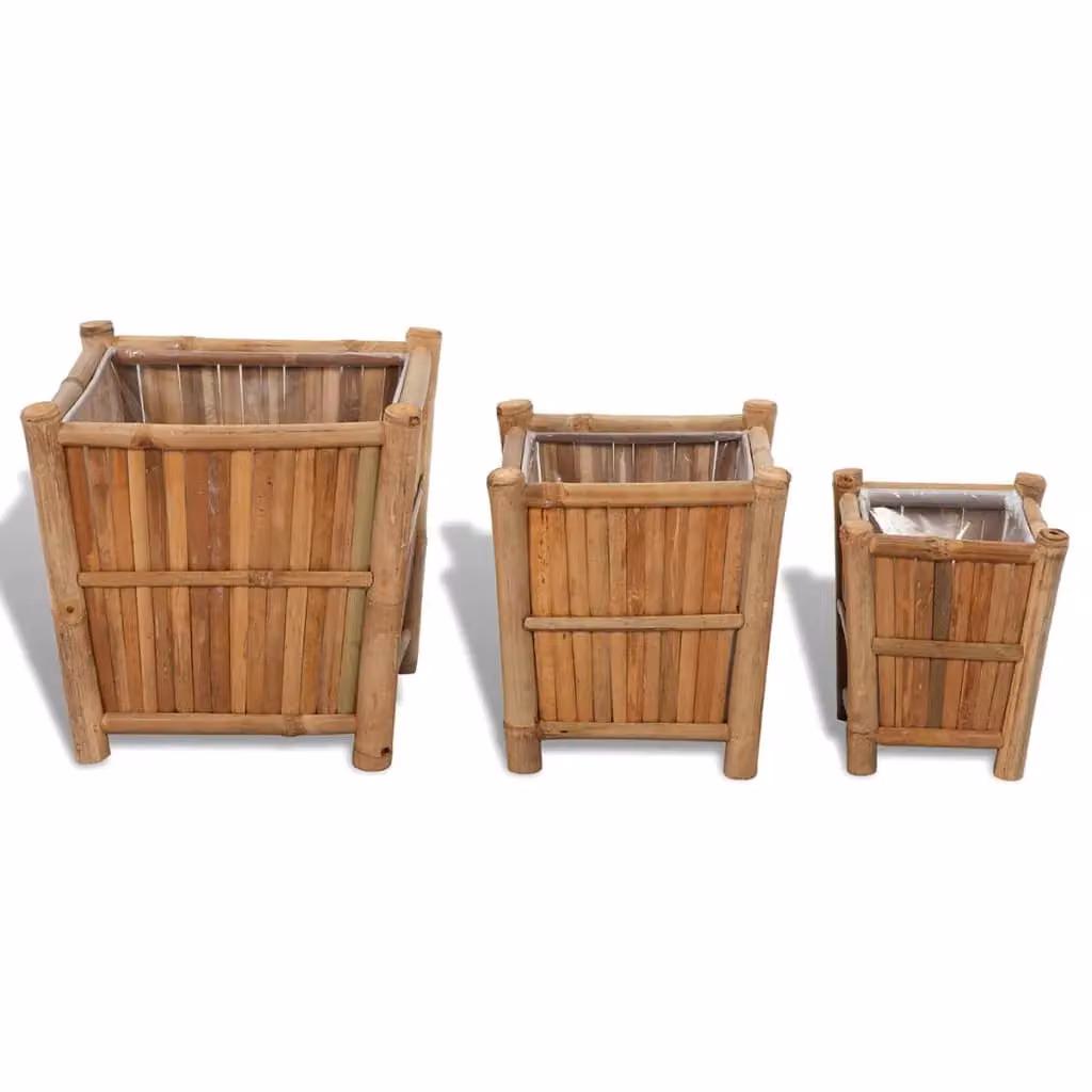 Berkfield Home 3 Piece Brown Bamboo Raised Bed with Nylon Lining – 2
