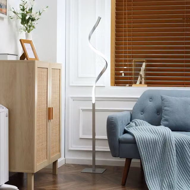 HOMCOM Modern Dimmable Spiral Floor Lamp in Silver