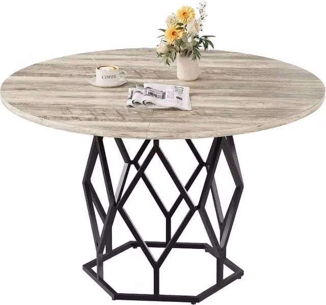 VOGREX Round Metal Dining Table in Grey, Diameter: 119.38 cm