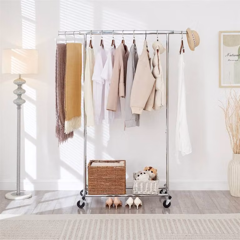 FLAVORA Heavy Duty Extendable Metal Clothes Rail in Silver, Width: 50 cm