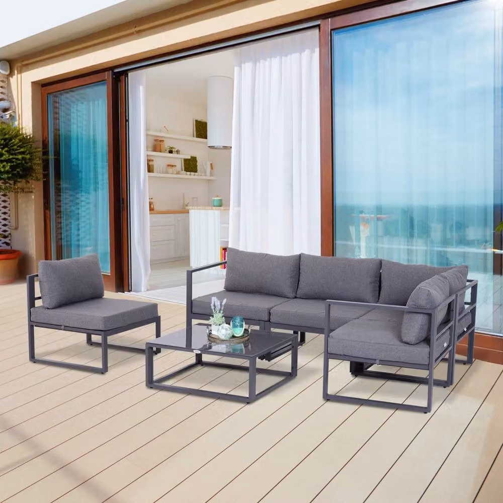 Wyld Haus Dokase 6 Piece Grey Modular Outdoor Sofa Set with Tempered Glass Coffee Table – 3