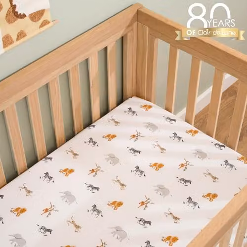 Clair de Lune Jungle Dream 2 Pack Cotton Fitted Cot Bed Sheets, Multicolour, W: 70 cm, D: 140 cm – 2