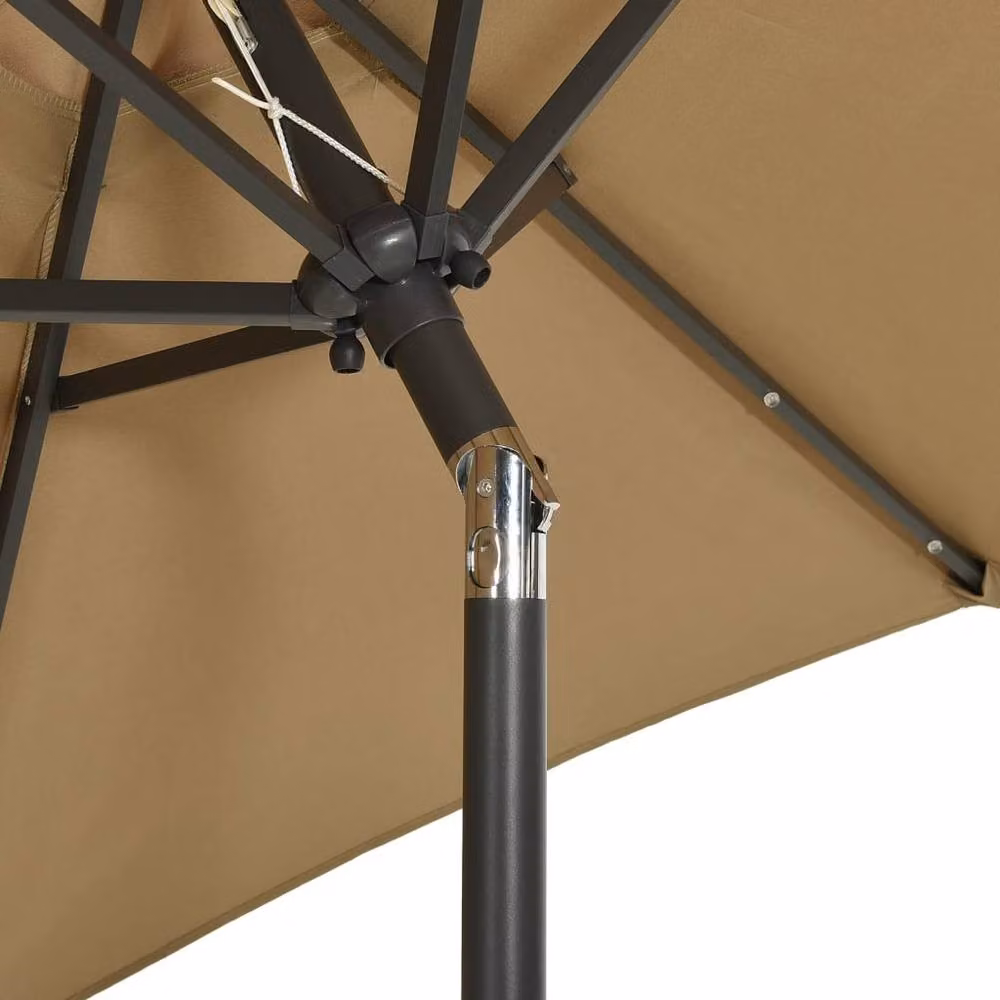 Berkfield Home Aluminium Parasol with LED Lights in Beige, W: 200 cm, D: 200 cm, H: 211 cm – 3