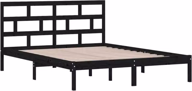 Berkfield Home Beautiful King Size Bed Frame in Black Solid Pine Wood W/D/H: 150 x 200 x 100 cm
