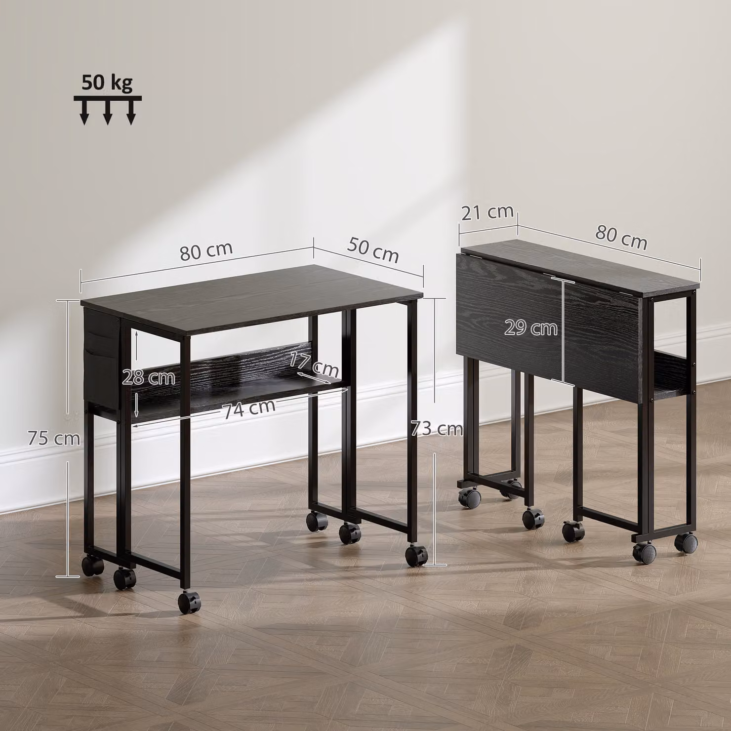 HOMCOM Black Drop Leaf Writing Desk for Home Office – 3