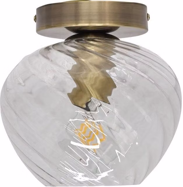 First Choice Lighting Bradson Antique Brass Ceiling Light Fitting with Transparent Swirl Glass – 1