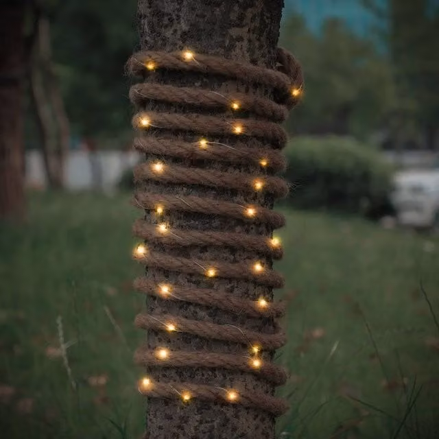 Voltico 140 LED Solar Rope Light, 6m Warm White Decorative Outdoor Garden Light in Light Brown – 1