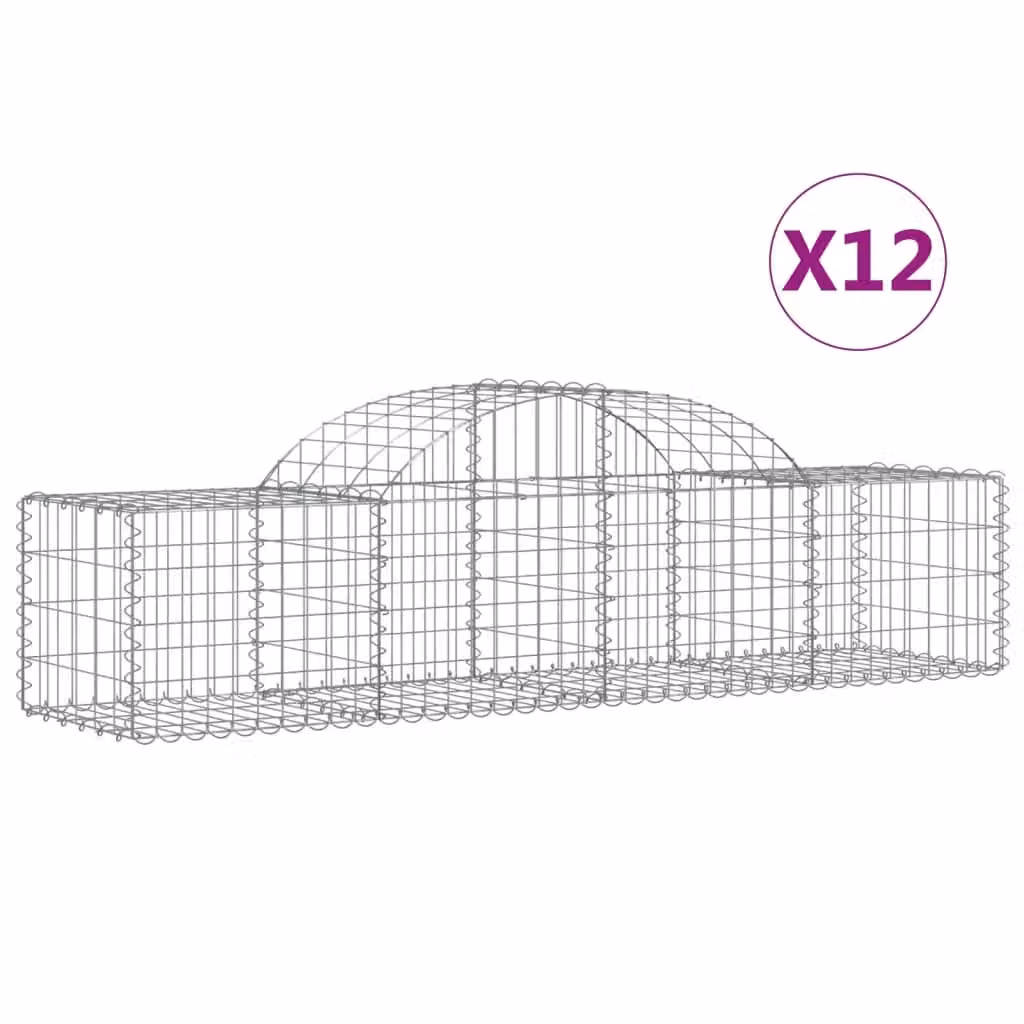 Berkfield Home Arched Gabion Baskets, 12 Piece Set, Silver Galvanised Steel, W: 200 cm, D: 50 cm, H: 40-60 cm – 2
