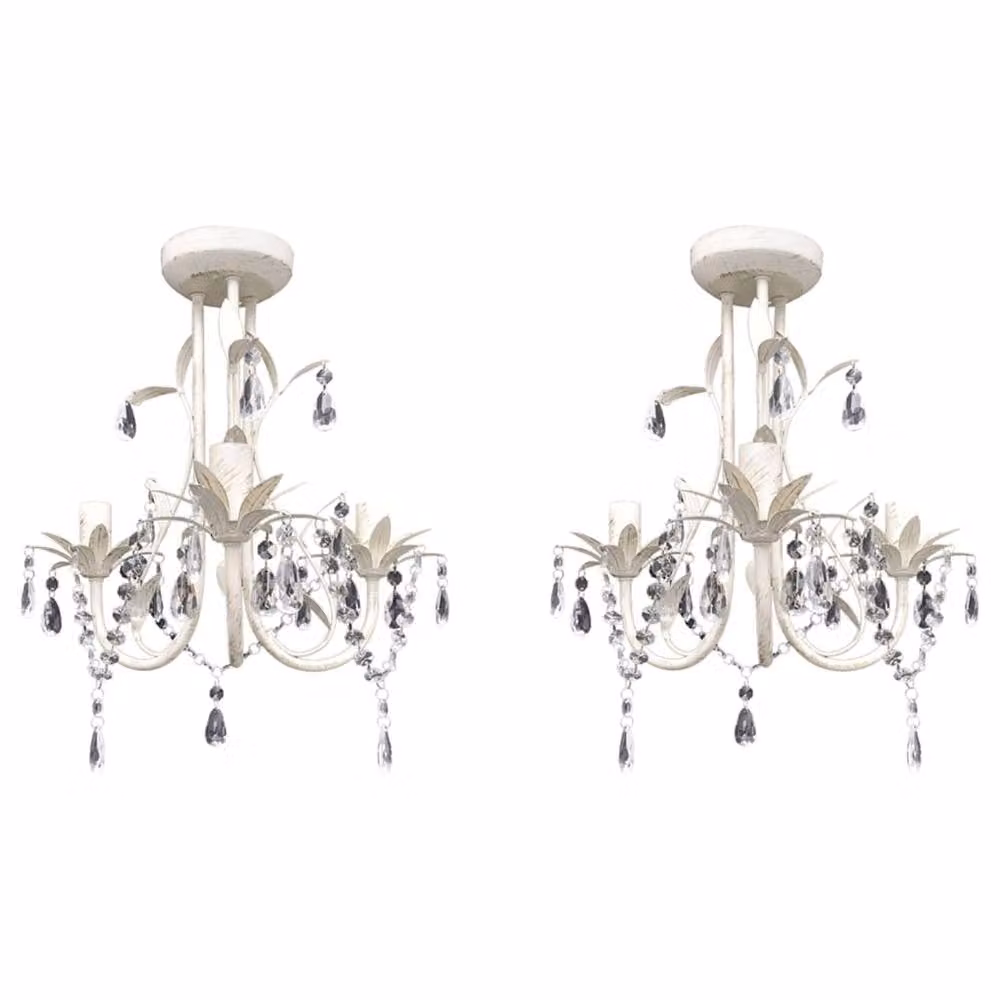 Berkfield Home Crystal Pendant Ceiling Lamp Set of 2, White – 1