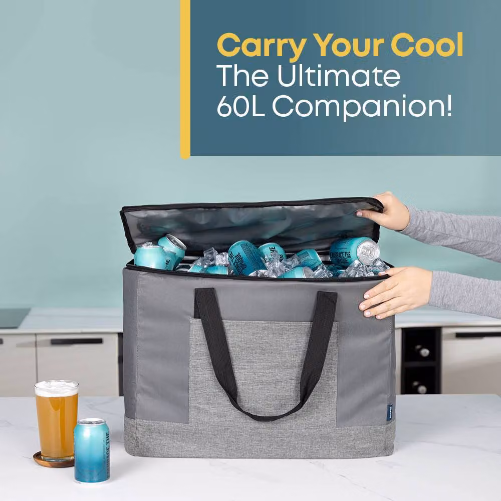 FINEWAY 60L Insulated Leakproof Cooler Bag with Strap, Grey – 2