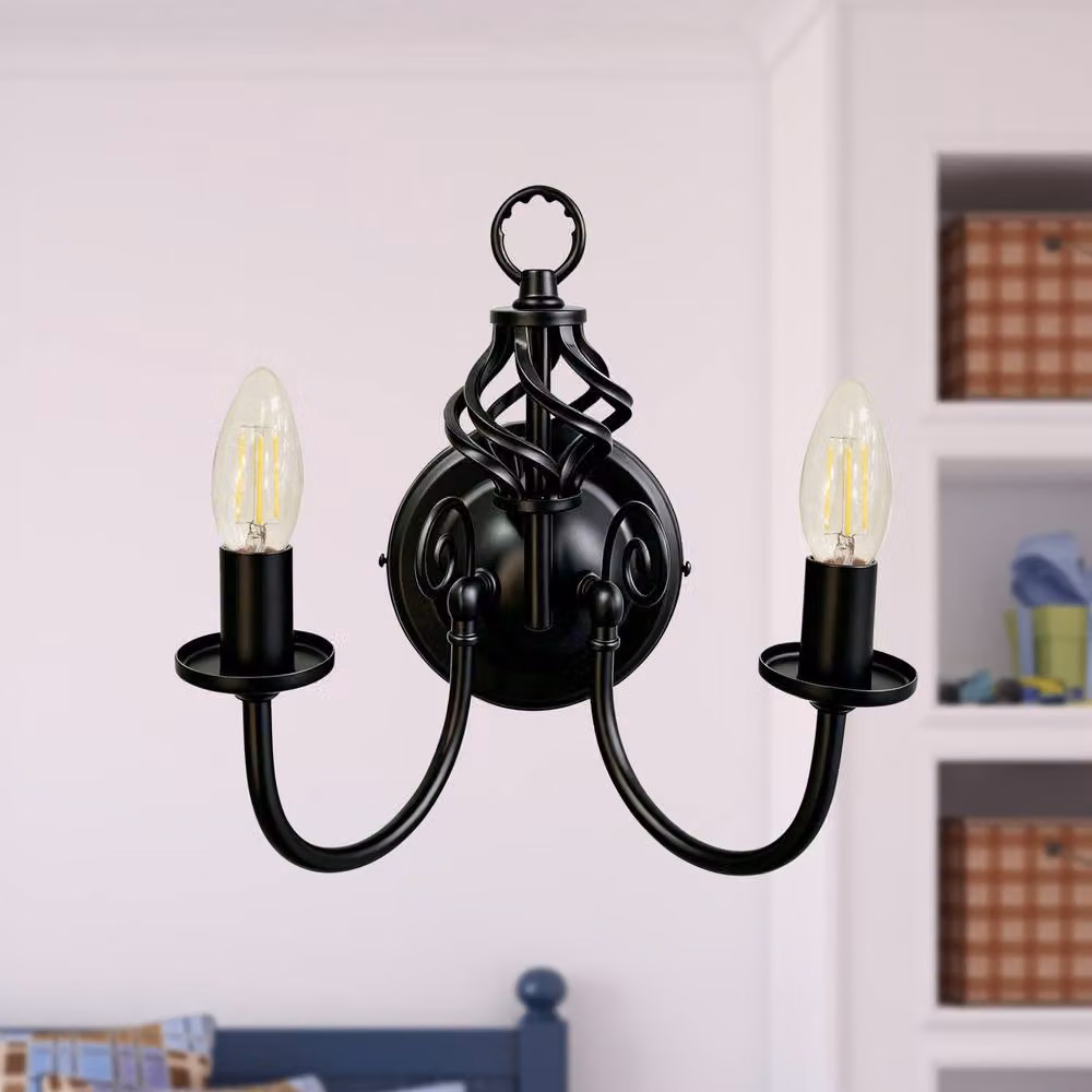First Choice Lighting Barley Twist Black LED Wall Light – 3